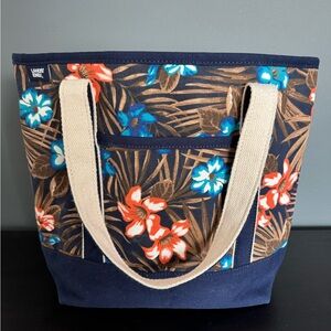 Lands' End Canvas Boat and Open Tote Bag Tropical Floral Pattern